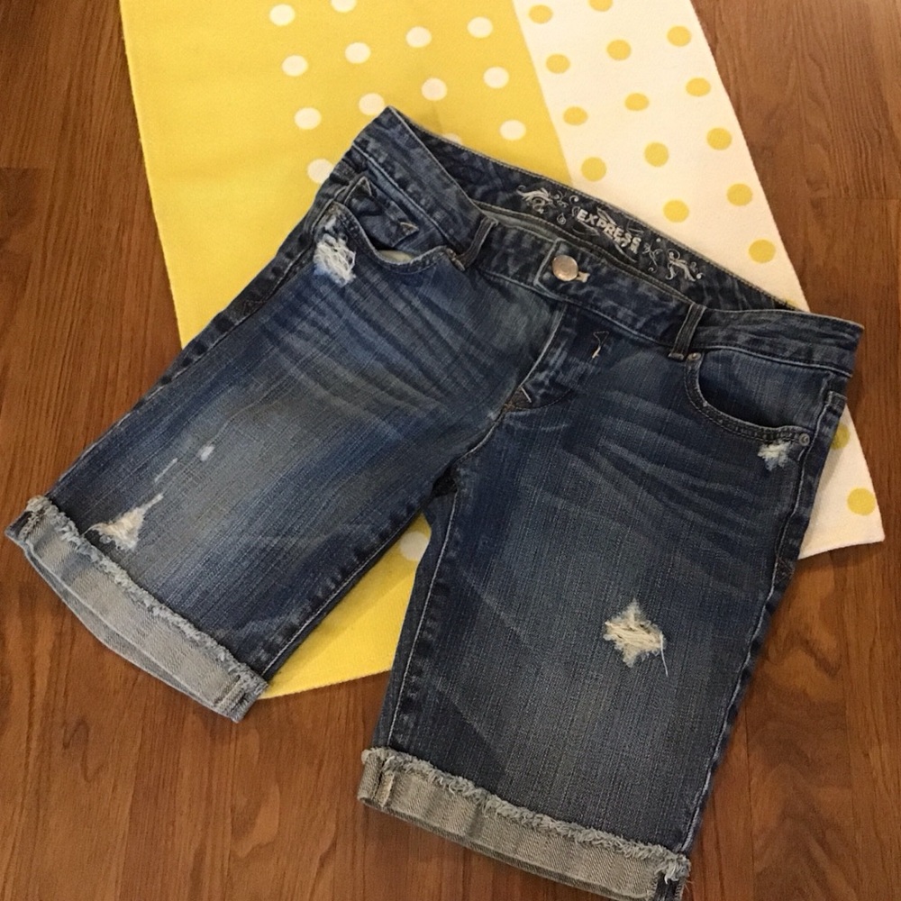Express Cuffed Distressed Denim Shorts